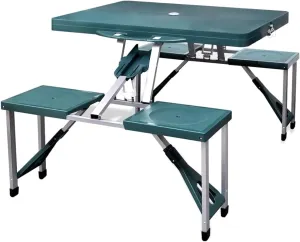 Foldable Camping Table Set with 4 Stools Aluminum Extra Light Green-634