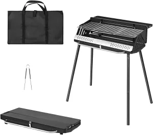 Foldable Charcoal BBQ Grill with Removable Legs, Portable Charcoal Grill, Tabletop Charcoal Barbecue Grill with Barbecue Clips/Storage Bag for Outdoor Camping Charcoal BBQ(Black)