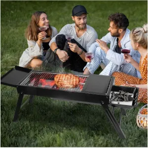 Foldable Charcoal BBQ Grill with Shelf, Portable Stainless Steel Grill Net for Camping Picnic Outdoor Party Backyard, Easy Setup & Lightweight Design