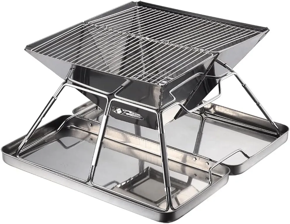 Foldable Charcoal Grill Barbecue, Stainless Steel BBQ Grill Small Camping Grill for Outdoor Picnic Camping Cooking Campfire Grill