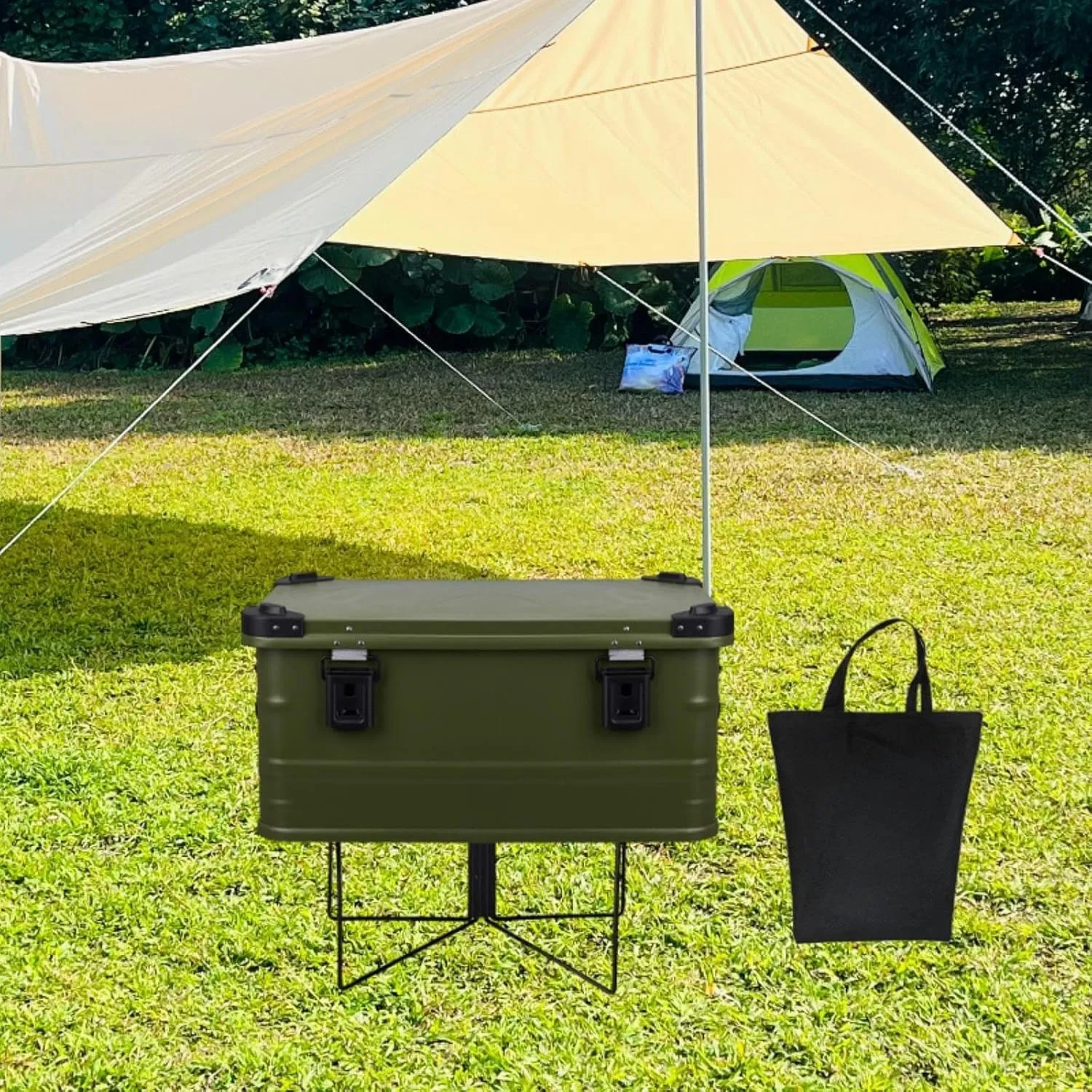 Foldable Cooler Stand Luggage Rack Stainless Steel Portable Sturdy Ice Box Holder Storage Bin Stand for Household BBQ Picnic