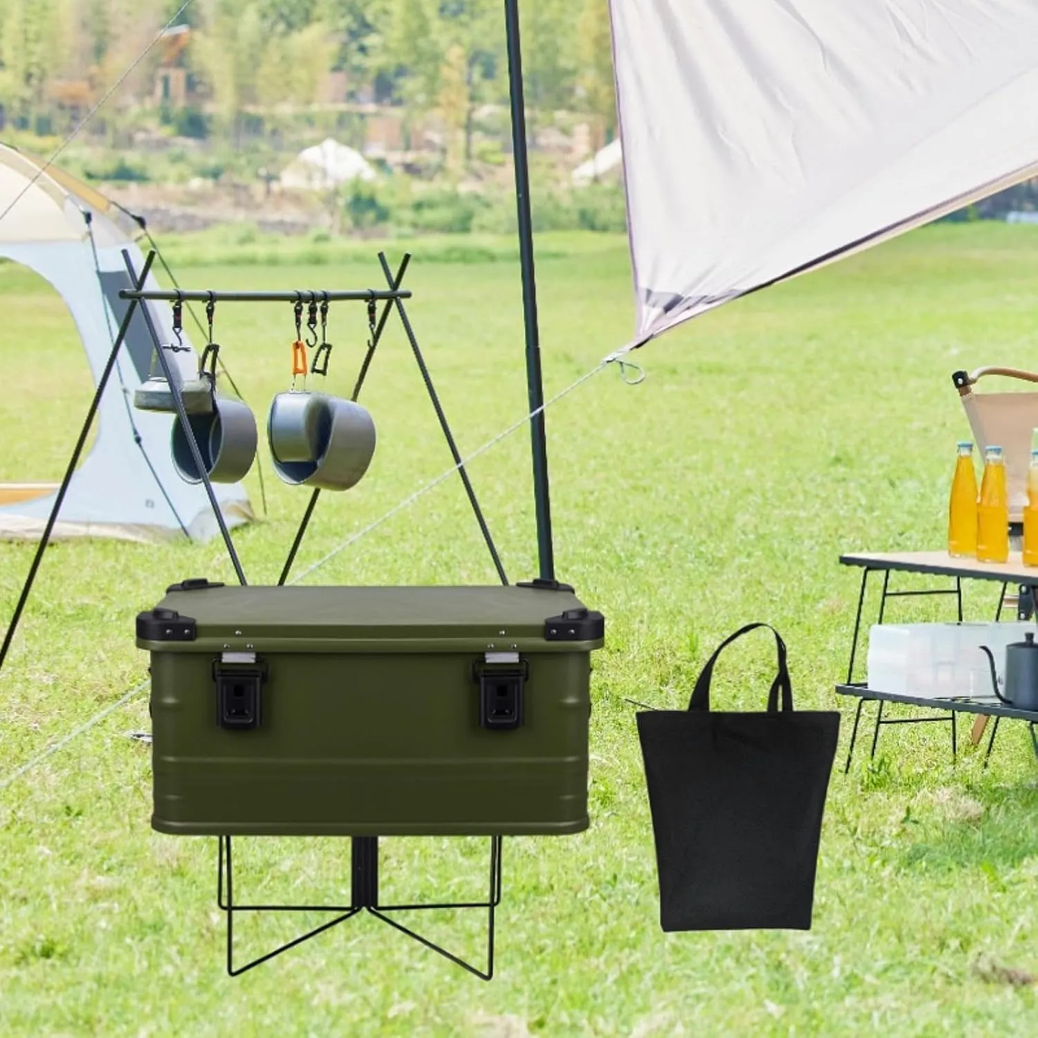 Foldable Cooler Stand Luggage Rack Stainless Steel Portable Sturdy Ice Box Holder Storage Bin Stand for Household BBQ Picnic