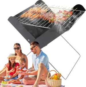 Foldable Grill - Folding Barbecue Grill - Heavy Duty Metal Desktop Fire Outdoor Cooking Equipment, Barbecue Grilling Supplies
