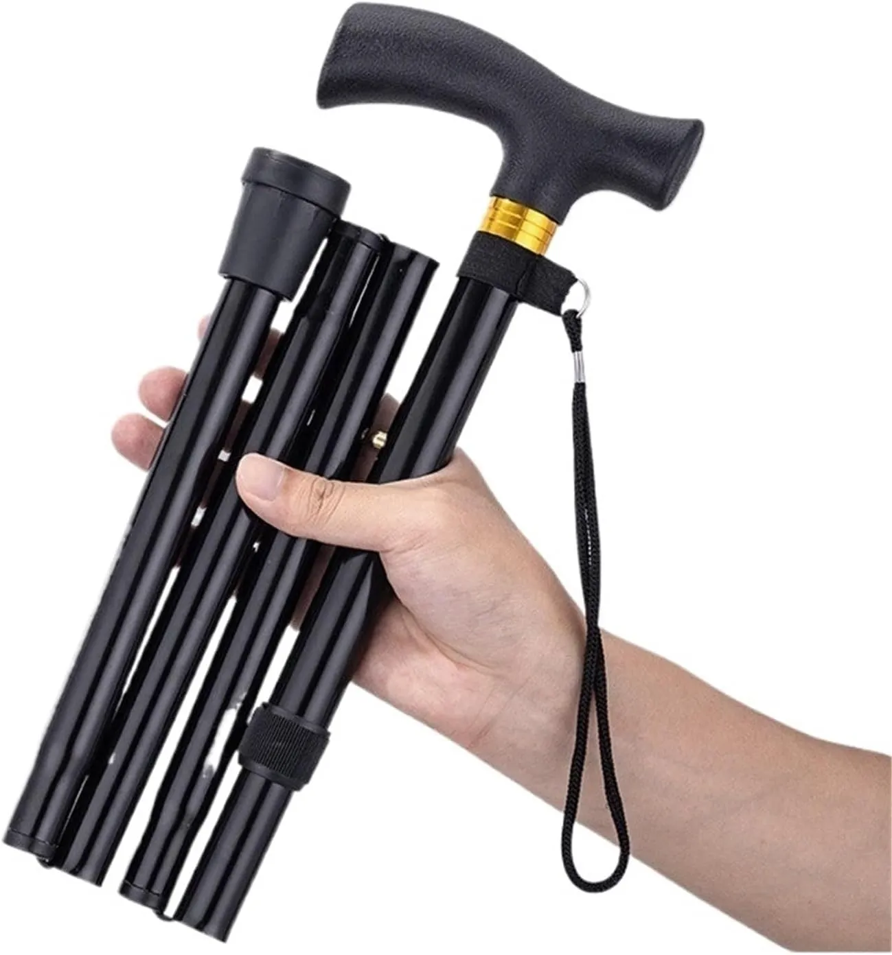 Foldable, Portable, Carry-on Crutches, Multifunctional Telescopic Canes, Anti-Slip Sticks for The Elderly, Aluminum Alloy Trekking Sticks(Black)