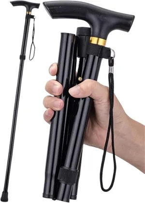 Foldable, Portable, Carry-on Crutches, Multifunctional Telescopic Canes, Anti-Slip Sticks for The Elderly, Aluminum Alloy Trekking Sticks(Black)
