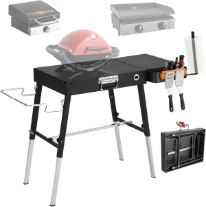 Foldable Portable Grill Table Fits 17" Or 22" Blackstone Griddle Stand, Ninja Grill Stand: Adjustable Leg with Trash Holder Perfect Blackstone Stand Accessories for Outdoor Cooking Camping