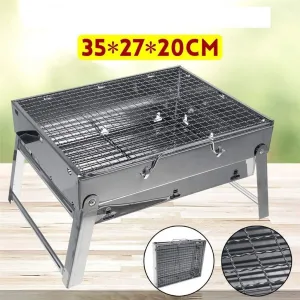 Folding BBQ Grill, Portable Charcoal Grill With Reinforced Bracket, Stainless Steel For Outdoor Camping, Picnic, And Patio Use