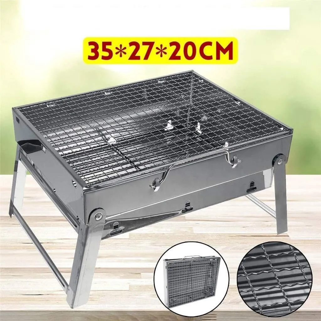 Folding BBQ Grill, Portable Charcoal Grill With Reinforced Bracket, Stainless Steel For Outdoor Camping, Picnic, And Patio Use