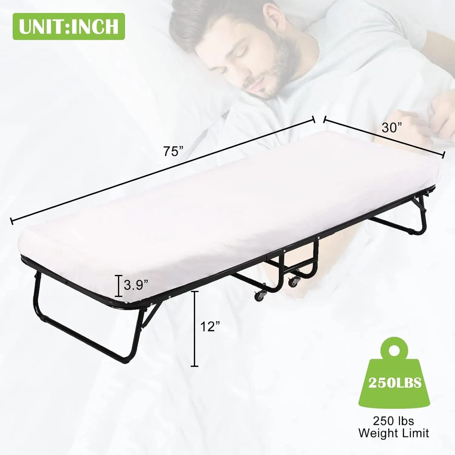 Folding Bed Frame Guest Bed Fold Up Heavy Duty Extra Portable Camping Cots Without Wheels Portable Bed Rollaway Bed Folding Bed for Adults