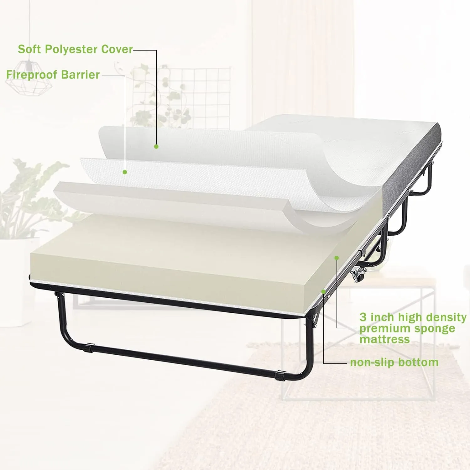 Folding Bed Frame Guest Bed Fold Up Heavy Duty Extra Portable Camping Cots Without Wheels Portable Bed Rollaway Bed Folding Bed for Adults