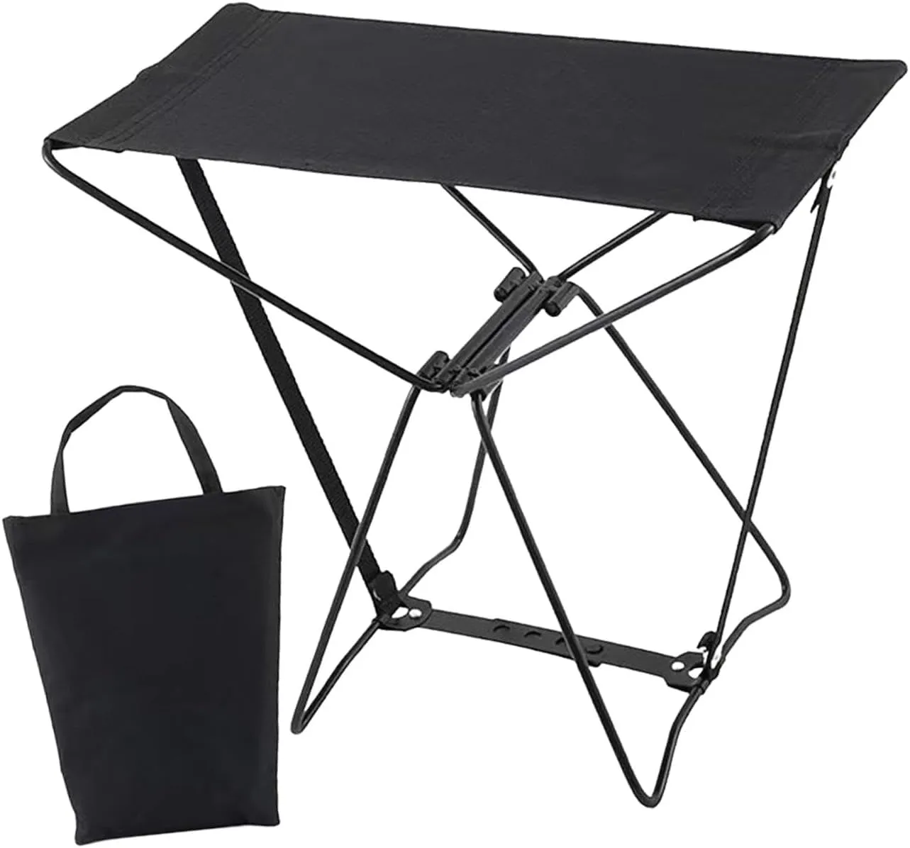 Folding Camp Stool with Carry Bag for Outdoor Use, Black