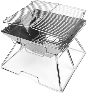 Folding Campfire Grill Folding Bonfire Barbecue, Camping Fire Pit,Portable Fire Pit, Stainless Steel Camping Fire Pit Heavy Duty Portable Camping Grill Grate with Carrying Bag