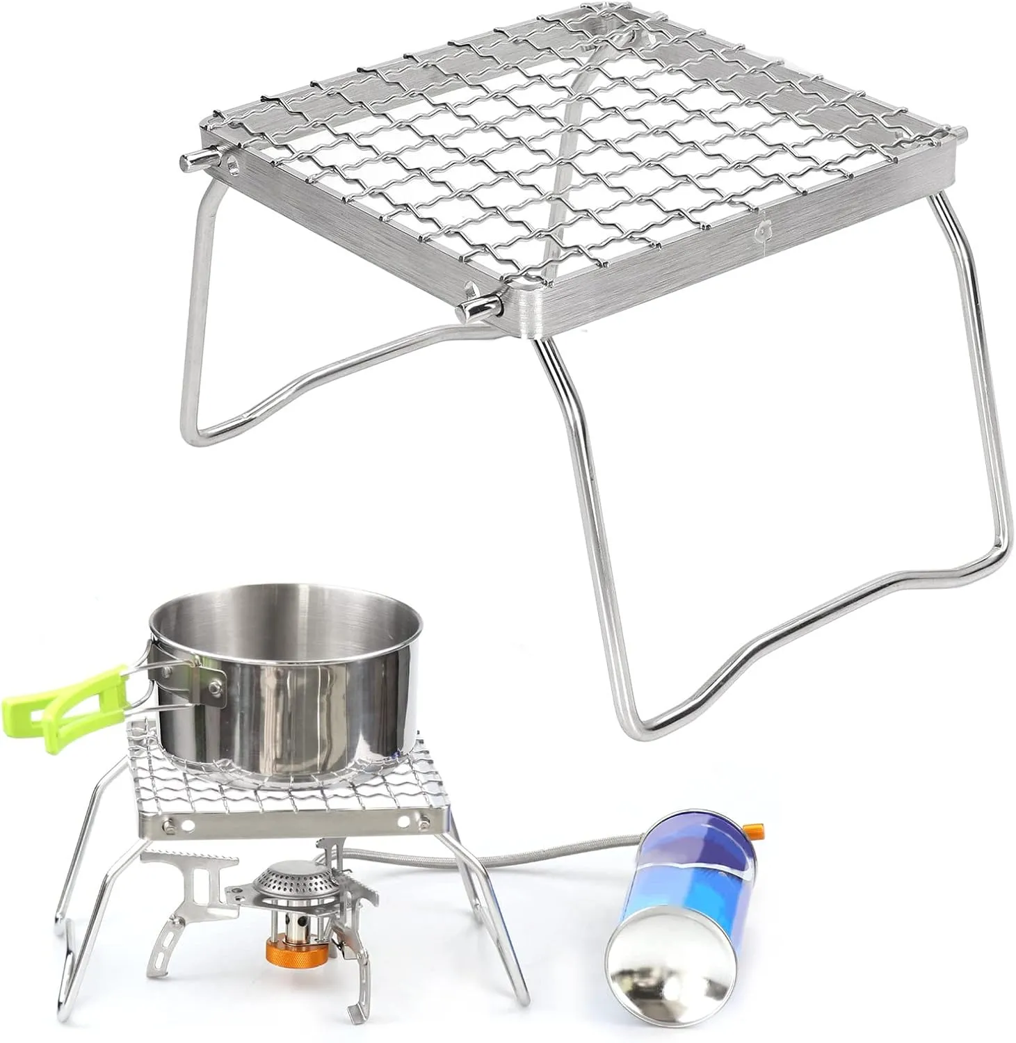 Folding Campfire Grill Grate, Portable Mini Folding Grill Rack Stainless Steel BBQ Grill for Outdoor RV Camping, Hunting Trip, Bushcraft, Picnics, Fishing