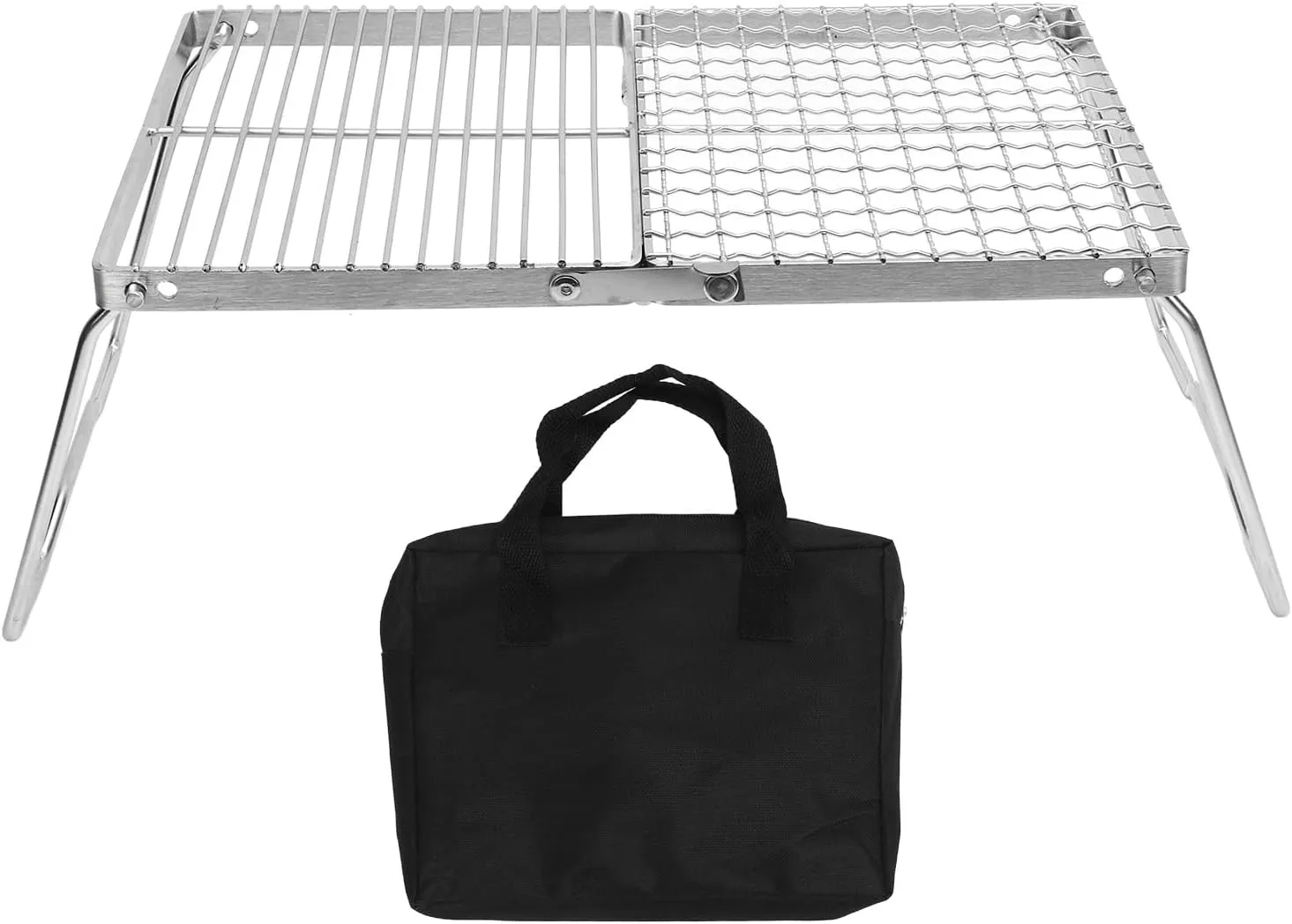Folding Campfire Grill, Portable Camping Grill Mesh Grates Over Fire Pit with Carrying Bag, 304 Stainless Steel BBQ Grill Camping Grates Grilling Rack for Cooking Outdoor Hiking