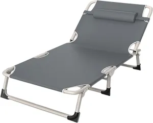 Folding Camping Cot for Adluts, Portable Lightweight Camping Bed with Pillow,4-Position Adjustable Backrest with Strong Steel Frame,Indoor Outdoor Recliner Chair for Home,Office,Outdoor (Style -1)