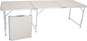 Folding Camping Table 6ft, Portable Lightweight Tri-fold Outdoor Table with Adjustable Heights Aluminum Legs, Compact for Picnic BBQ, White