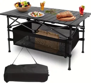 Folding Camping Table, Lightweight Aluminum Roll-up Beach Tables with Large Storage and Carry Bag, Perfect for Beach, Picnic, Travel, Backyard, BBQ, Patio