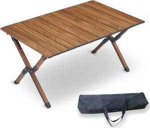 Folding Camping Table, Outdoor Picnic Table Lightweight Aluminum Portable Table with Carry Bag for Camping, Picnic, BBQ, Hiking, Indoor, Brown (37" x 23.43" x 18.5 ")