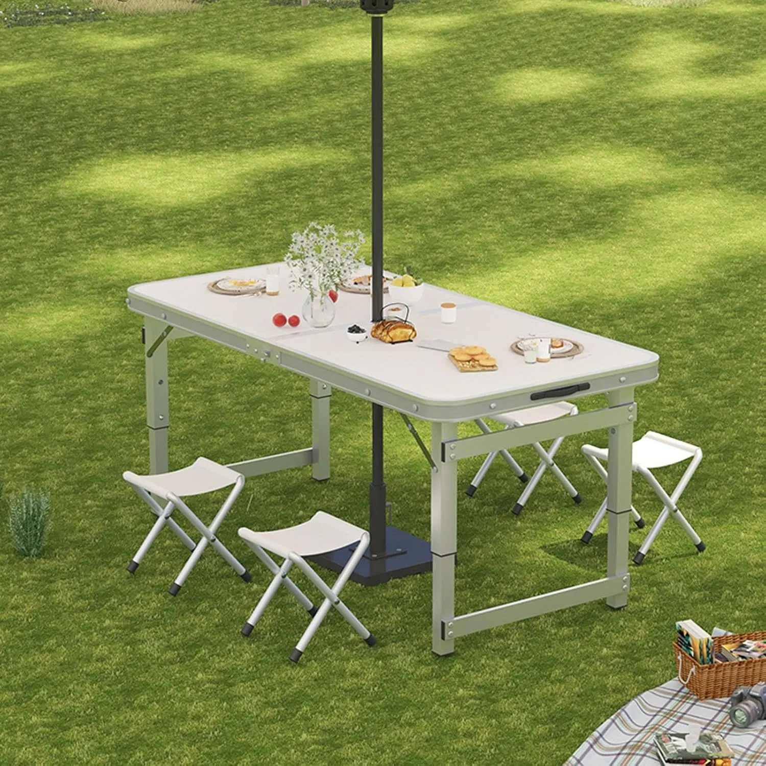 Folding Camping Table Portable Adjustable Height Aluminum Folding Beach Table for Indoor Outdoor Picnic Backyard(Gray,120 * 60cm)