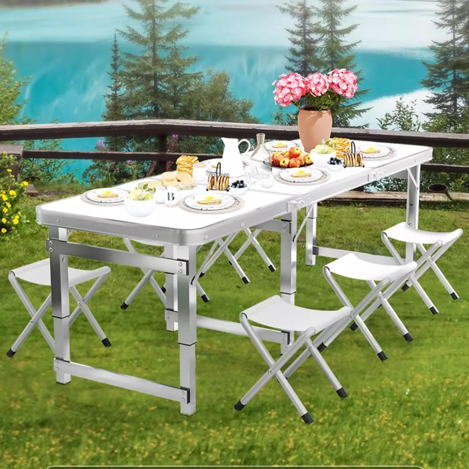 Folding Camping Table Portable Adjustable Height Aluminum Folding Beach Table for Indoor Outdoor Picnic Backyard(Gray,120 * 60cm)