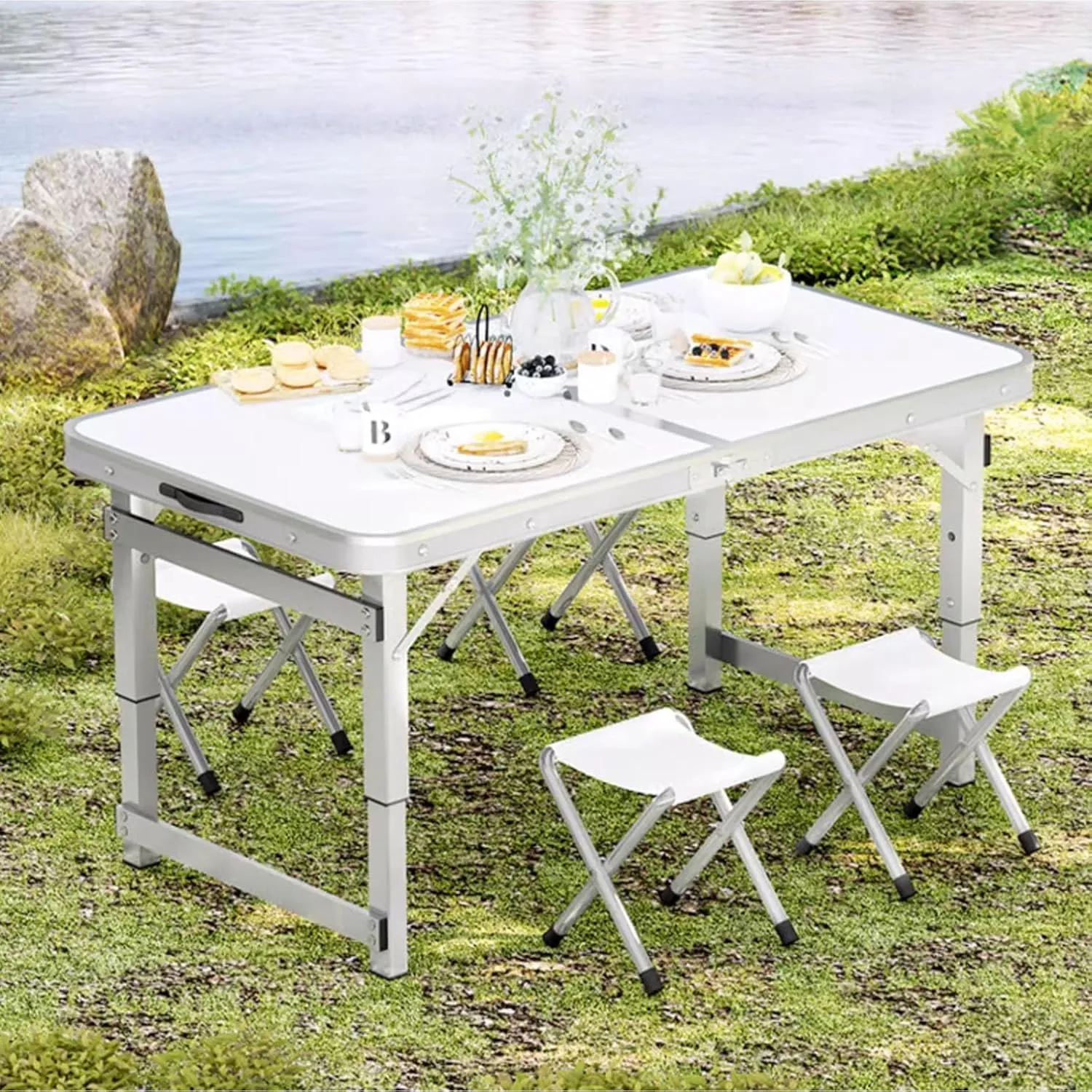 Folding Camping Table Portable Adjustable Height Aluminum Folding Beach Table for Indoor Outdoor Picnic Backyard(Gray,120 * 60cm)