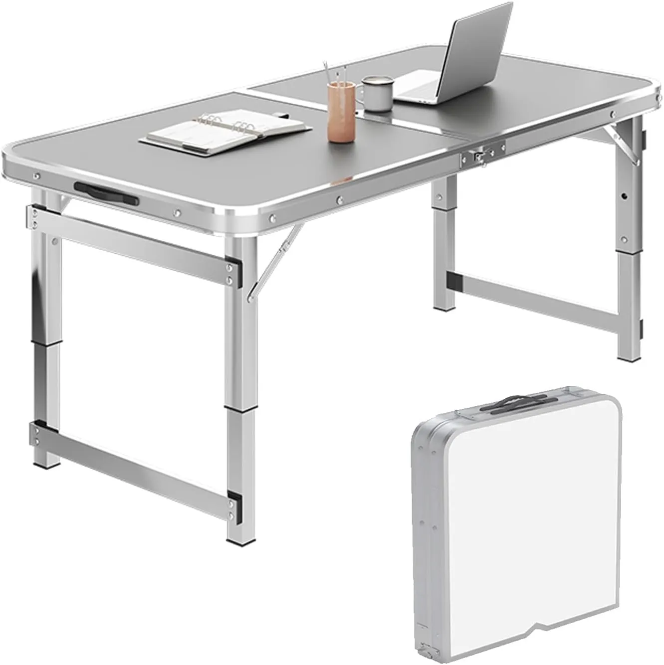 Folding Camping Table Portable Adjustable Height Aluminum Folding Beach Table for Indoor Outdoor Picnic Backyard(Gray,120 * 60cm)