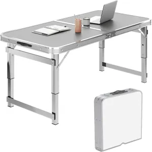 Folding Camping Table Portable Adjustable Height Aluminum Folding Beach Table for Indoor Outdoor Picnic Backyard(Gray,120 * 60cm)