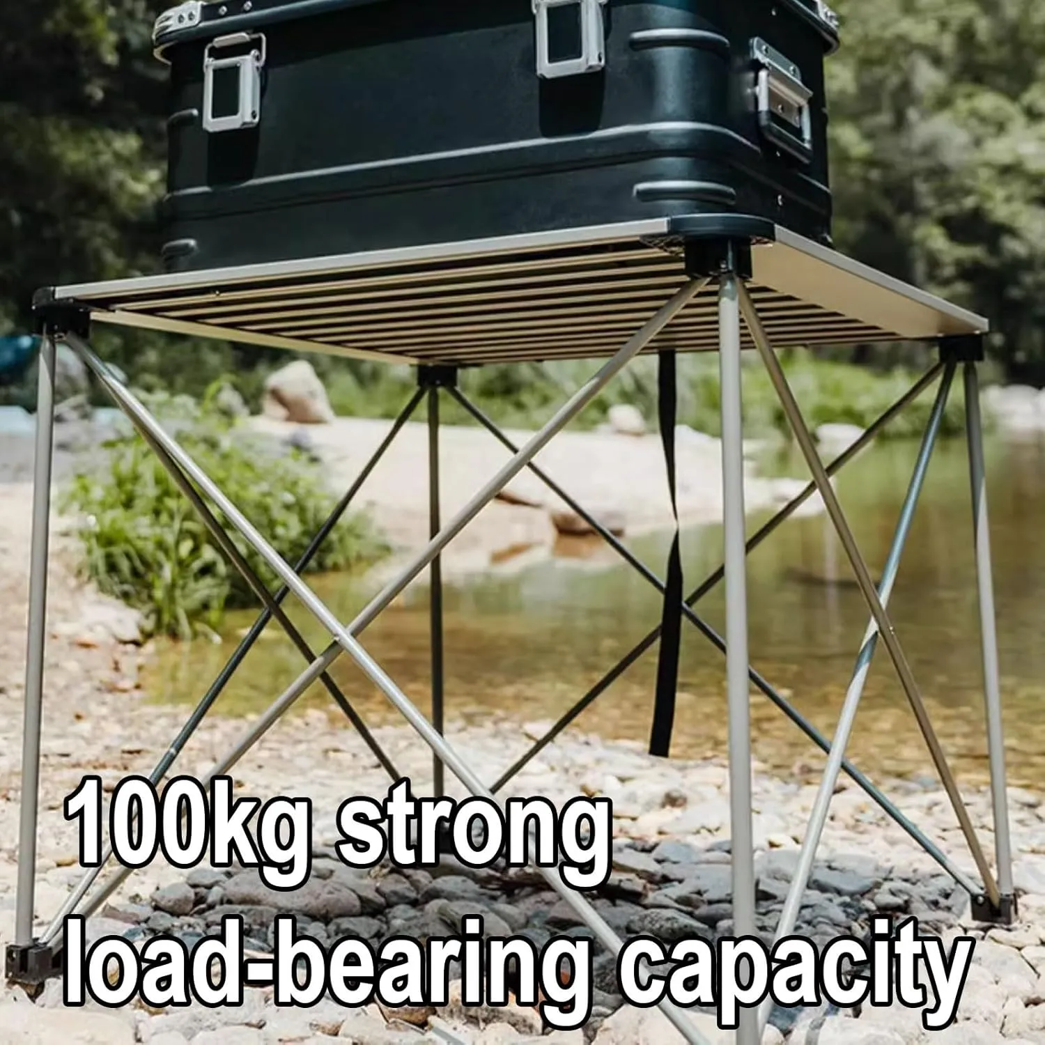 Folding Camping Table Portable Foldable for Storage with Storage Bag Small Foldable Table Aluminum Fold Up Camp Dining Table Load Capacity 100kg(Gray,52.5 * 52.5 * 46CM)
