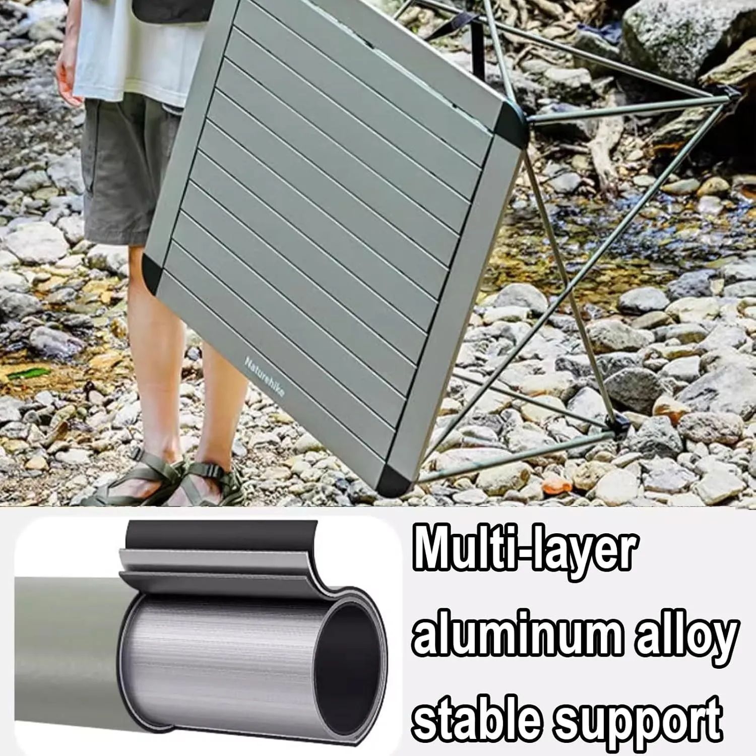 Folding Camping Table Portable Foldable for Storage with Storage Bag Small Foldable Table Aluminum Fold Up Camp Dining Table Load Capacity 100kg(Gray,52.5 * 52.5 * 46CM)