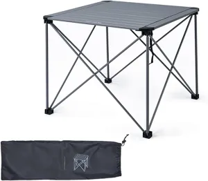 Folding Camping Table Portable Foldable for Storage with Storage Bag Small Foldable Table Aluminum Fold Up Camp Dining Table Load Capacity 100kg(Gray,52.5 * 52.5 * 46CM)