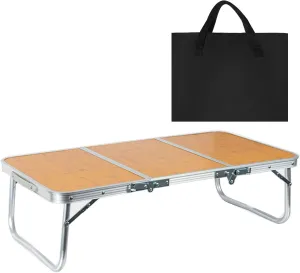 Folding Camping Table, Portable Outdoor Table with Aluminum Legs, 3 Fold Lightweight Beach Table with Handle, Camping Accessories for Home Hiking BBQ Portable Collapsible Table Wooden Color