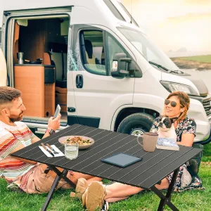 Folding Camping Table Portable Picnic Table, Lightweight Roll up Side Table Outdoor Camp Table for Travel Hiking Backyard BBQ Party, 34x24 in, Black