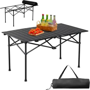 Folding Camping Table, Portable Ultralight Collapsible Table Outdoor Camp Picnic Table with Carry Bag, Roll up Side Tables for Travel Hiking Fishing Backyard BBQ, 47x20 in, Black