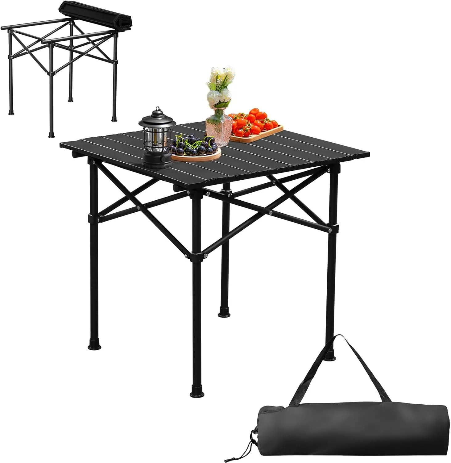 Folding Camping Table, Roll Up Beach Tables for Sand Foldable for 2-6 Persons, Small Card Desk Lightweight with Carry Bag, Portable Picnic Desks for Outdoors, BBQ, Easy to Set Up ,20 x 20 x 20 inch