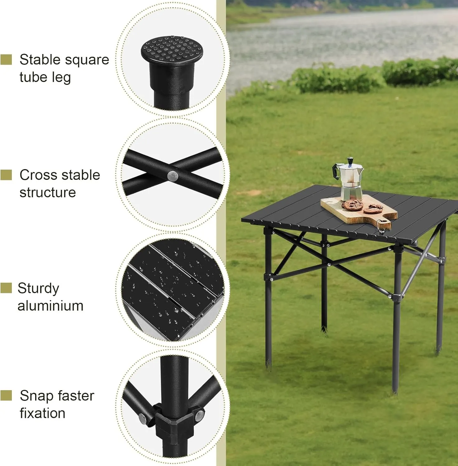 Folding Camping Table, Roll Up Beach Tables for Sand Foldable for 2-6 Persons, Small Card Desk Lightweight with Carry Bag, Portable Picnic Desks for Outdoors, BBQ, Easy to Set Up ,20 x 20 x 20 inch
