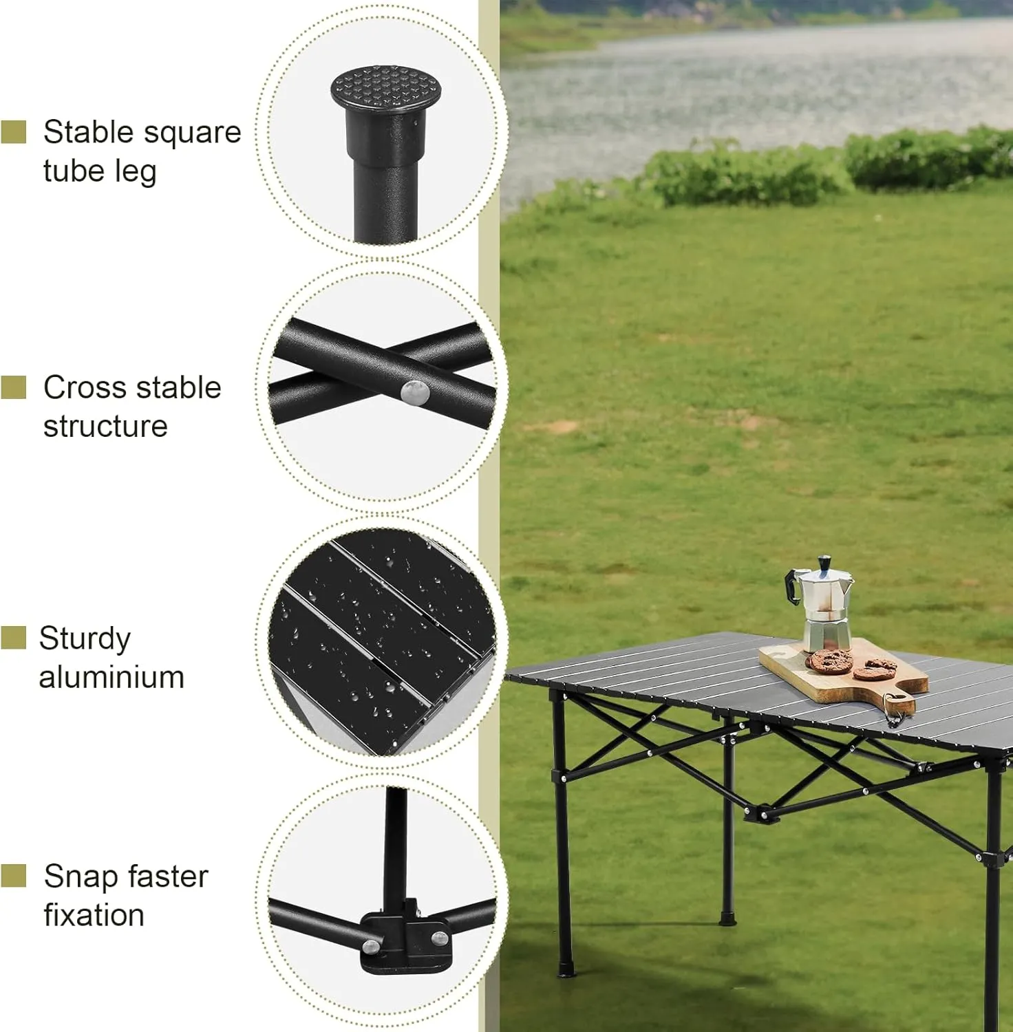 Folding Camping Table, Roll Up Beach Tables for Sand Foldable for 2-6 Persons, Small Card Desk Lightweight with Carry Bag, Portable Picnic Desks for Outdoors, Easy to Set Up , 37.4 x 21.7 x 20 inch