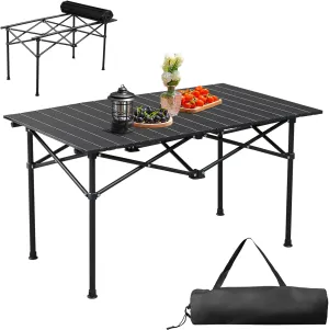 Folding Camping Table, Roll Up Beach Tables for Sand Foldable for 2-6 Persons, Small Card Desk Lightweight with Carry Bag, Portable Picnic Desks for Outdoors, Easy to Set Up , 37.4 x 21.7 x 20 inch