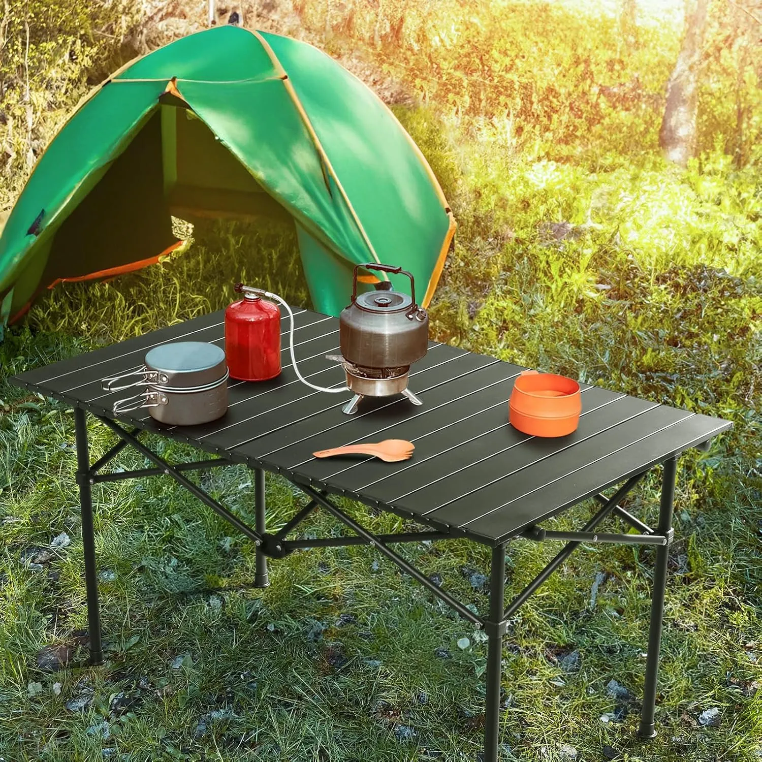 Folding Camping Table, Roll Up Beach Tables for Sand Foldable for 2-6 Persons, Small Card Desk Lightweight with Carry Bag, Portable Picnic Desks for Outdoors, Easy to Set Up , 37.4 x 21.7 x 20 inch