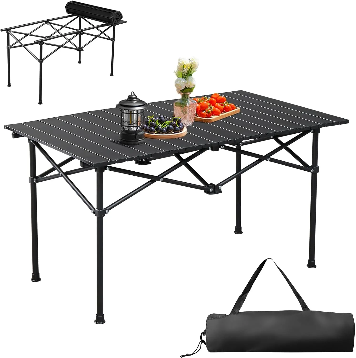 Folding Camping Table, Roll Up Beach Tables for Sand Foldable for 2-6 Persons, Small Card Desk Lightweight with Carry Bag, Portable Picnic Desks for Outdoors, Easy to Set Up , 37.4 x 21.7 x 20 inch