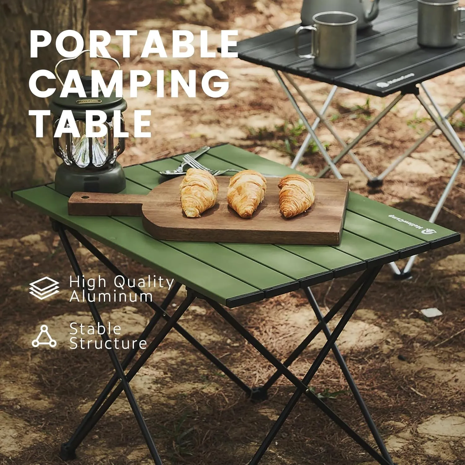 Folding Camping Table with Ultralight Aluminum Frame & Carry Bag Small Portable Table for Beach, Picnics, BBQ, Hiking & Outdoor Essentials (Green,Medium)