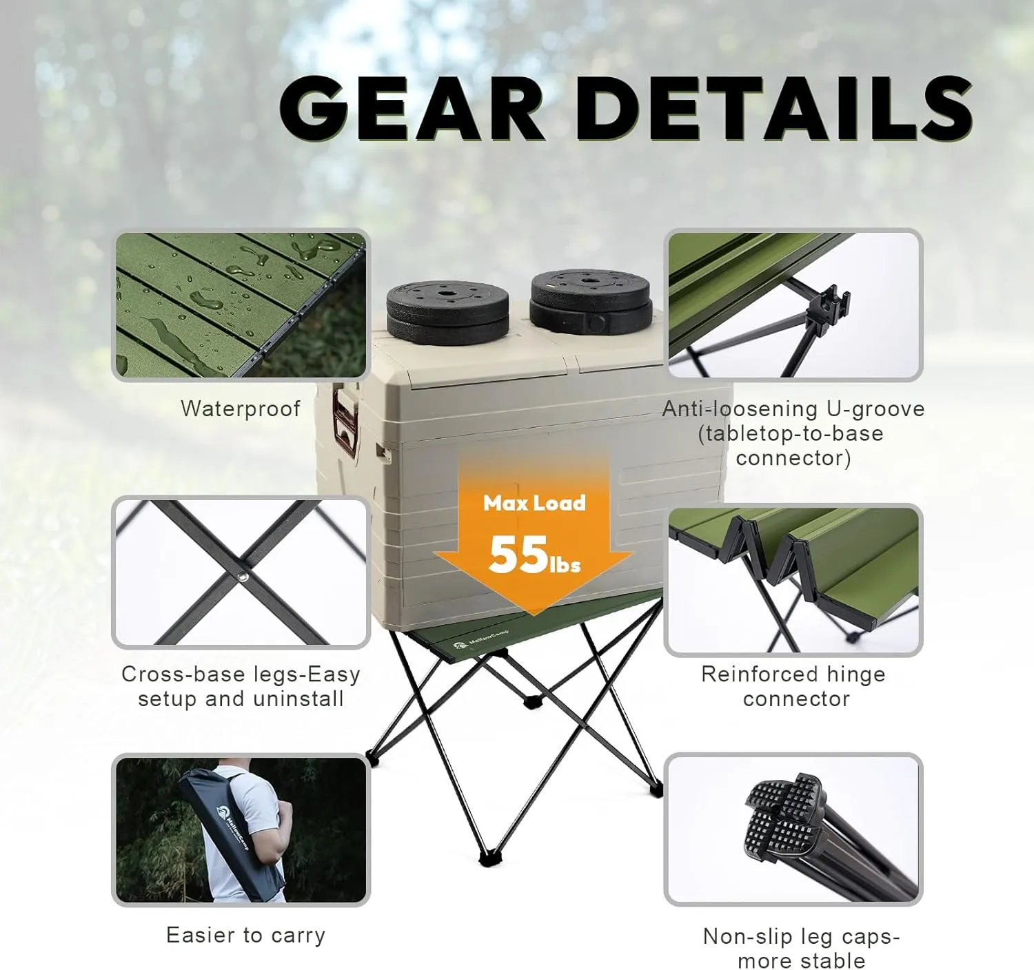 Folding Camping Table with Ultralight Aluminum Frame & Carry Bag Small Portable Table for Beach, Picnics, BBQ, Hiking & Outdoor Essentials (Green,Medium)