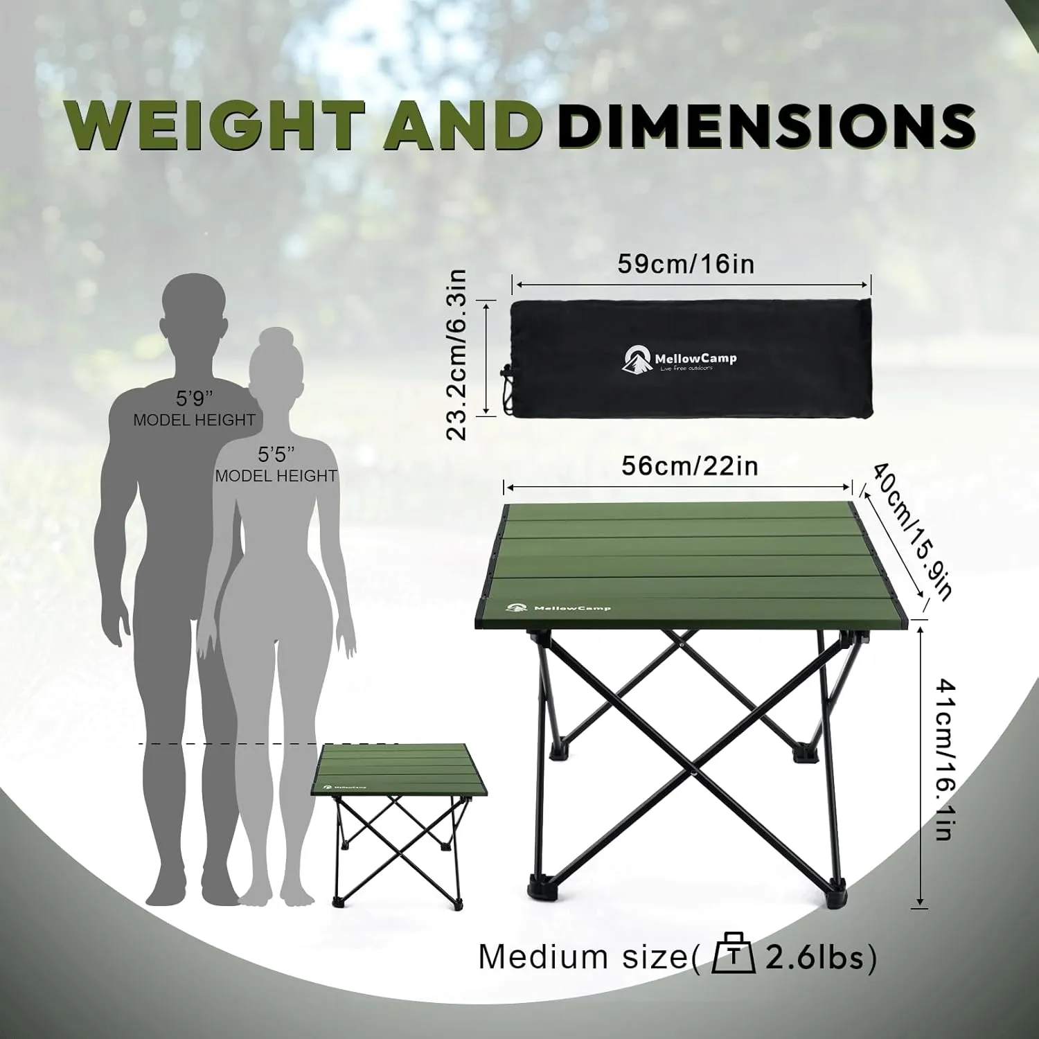Folding Camping Table with Ultralight Aluminum Frame & Carry Bag Small Portable Table for Beach, Picnics, BBQ, Hiking & Outdoor Essentials (Green,Medium)