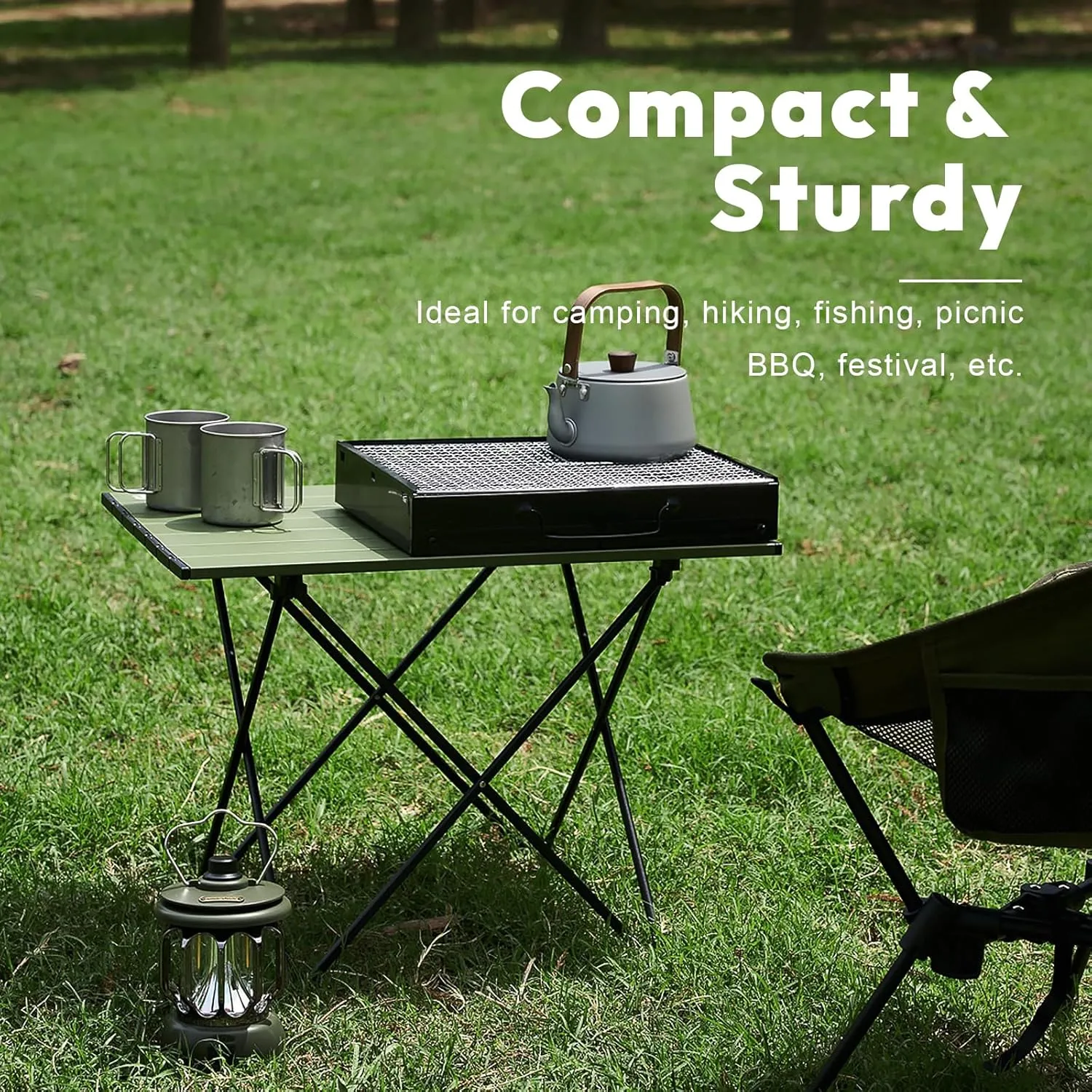 Folding Camping Table with Ultralight Aluminum Frame & Carry Bag Small Portable Table for Beach, Picnics, BBQ, Hiking & Outdoor Essentials (Green,Medium)