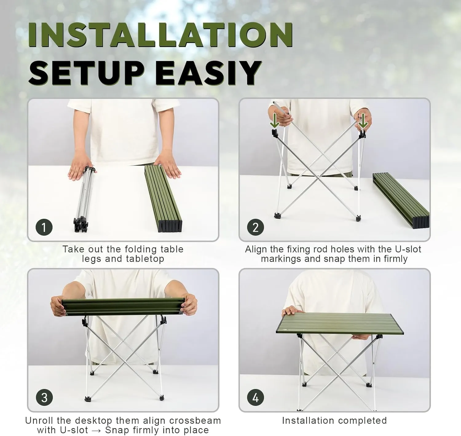Folding Camping Table with Ultralight Aluminum Frame & Carry Bag Small Portable Table for Beach, Picnics, BBQ, Hiking & Outdoor Essentials (Green,Medium)