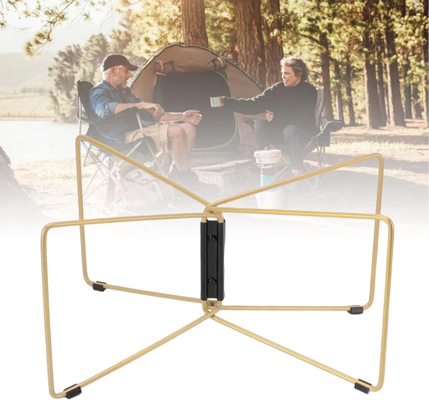 Folding Cooler Stand with Carry Bag, Stainless Steel Foldable Cooler Stand Foldable Luggage Rack Camping Box Stand Universal Portable Bracket for Camping Hiking BBQ Cooking (Khaki)