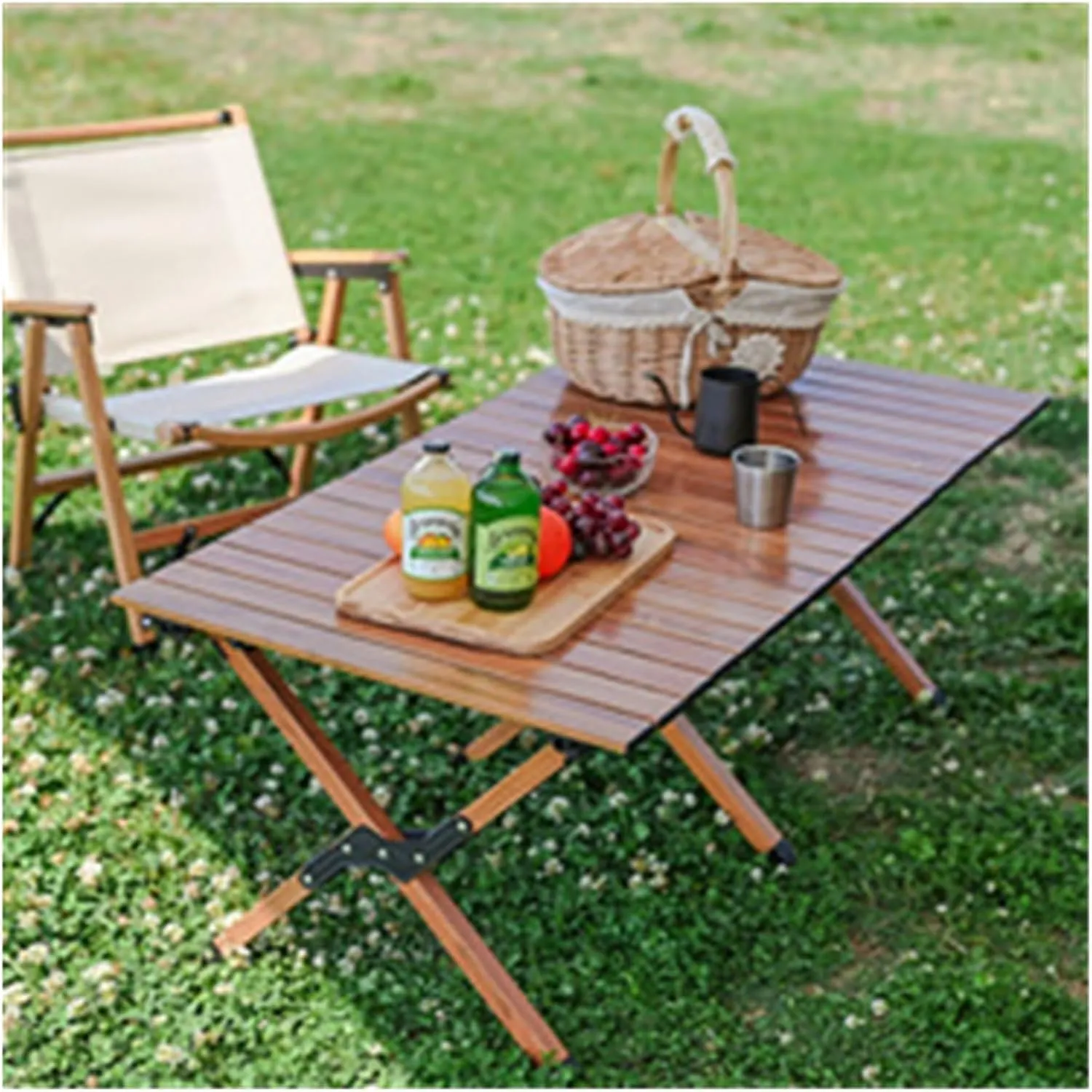 Folding Dining Table Aluminum Camping Picnic Egg Roll Camping air Outdoor Folding Table Portable (Color : Green-M)
