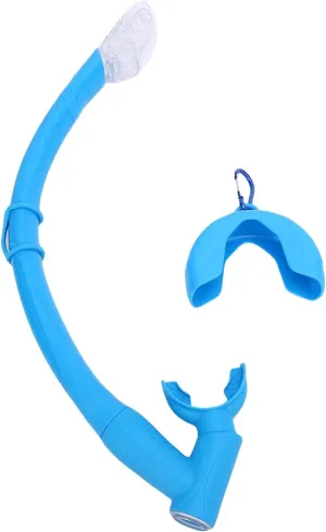 Folding Freediving Snorkel Tube, Roll Up Snorkel Silicone Streamlined for Spearfishing (Blue)