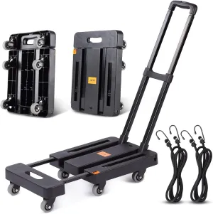 Folding Hand Truck Lightweight,Foldable Dolly Cart for Moving with 6 Rotate Wheels,300 lbs Heavy Duty Luggage cart,Portable Platform Cart for Travel Shopping Airport Office Use