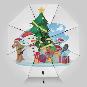 Folding Inverted Umbrella Santa Claus Snowman UV Sun Umbrella Christmas Tree Dog Automatic Umbrella Women Men Large Windproof Inverted Reverse Upside Down Umbrella Rain & Sun