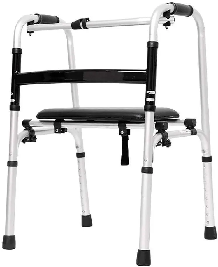 Folding Lightweight Walker with 2 Wheels, Seat Bag, Adjustable Height, Aluminum Seniors Upright Rolling Walker, Step Assist for Elderly